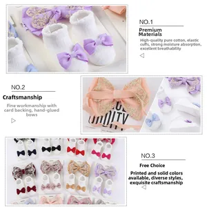 Détails de l'ensemble chaussettes bébé en coton et bandeau dentelle avec joli nœud doux