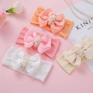 Bandeau en Nylon avec Nœud et Künstliche Perles pour Bébés et Enfants Bandeau Élastique Souple Accessoires de Cheveux de Princesse pour Accessoire de Photographie