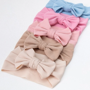 Infant Baby Bow Headband Ribbed Elastic Hairband For Newborn Toddler Girls Solid Color Soft Bowknot Hair Accessories