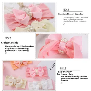 Détails de bandeaux bébé en nylon doux avec perles et fleurs pour accessoires photo