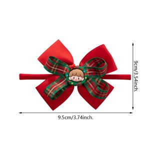 Bandeau de Noël rouge avec nœud écossais et motif de fille mignonne pour enfant