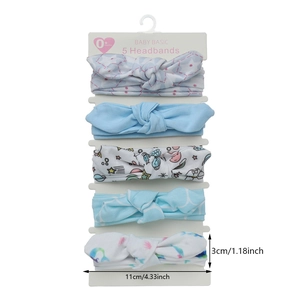 5-piece baby bow headband set with cute rabbit ear knots in various blue patterns