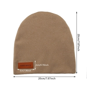Knitted camel baby beanie with leather Hand Made tag and windproof thermal design