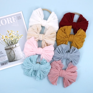 Lot de 8 bandeaux bébé en nylon coloré avec nœuds en tissu doux pour nourrissons