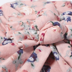 Turban rose en coton pour bébé avec imprimé floral et grand nœud décoratif