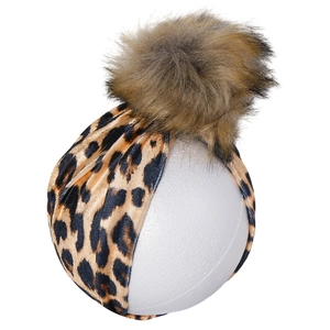 Detail von Baby-Haarband mit Leopardenmuster aus Samt und flauschigem Kunstfell-Bommel