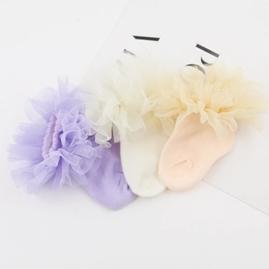 Lot de 3 paires de chaussettes en coton avec dentelle pour filles en violet, crème et rose