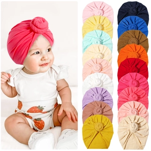 Soft Cotton Baby Turban Hat With Donut Knot Infant Beanie Cap For Newborn Toddler Girls Stretchy Fashion Kids Headwear