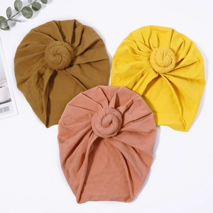 Soft cotton baby turban hats with donut knot design in ginger, coffee and pink colors