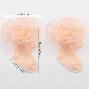 Chaussettes bébé en coton rose avec volants en dentelle et organza pour le printemps