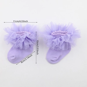 Chaussettes en coton violet pour filles avec volants en dentelle et dimensions précises