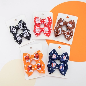 Kids Handmade Sports Theme Bow Hair Clips Polyester Ribbon Alloy Football Basketball Baseball Pattern Hair Barrettes For Girls