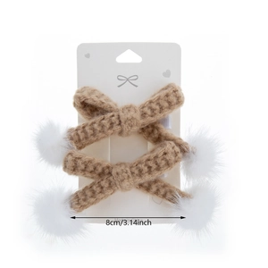 Set de barrettes à cheveux au crochet en coton avec pompons blancs pour bébés, 8cm