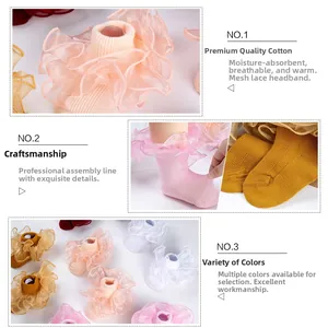 Vues détaillées de chaussettes en coton pour filles avec dentelle douce et maille aérée