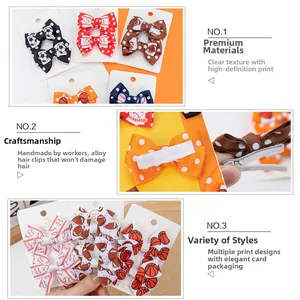 Detail of handmade sports bow hair clips with ribbed texture and safe alloy crocodile clips