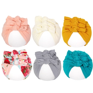 Lot de 6 turbans souples pour bébé avec triple nœud en couleurs unies et imprimé floral