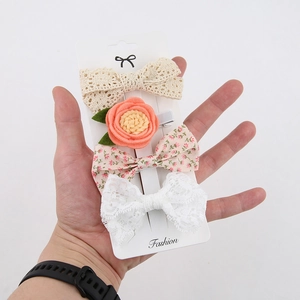 Vierer-Set Kinder-Haarspangen mit Spitzen-Schleifen und Blumenmustern aus Baumwolle