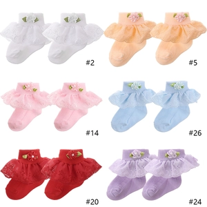 Neugeborene Baby Baumwollsöckchen Set mit Spitzenblumen und rutschfester Sohle in 6 Farben