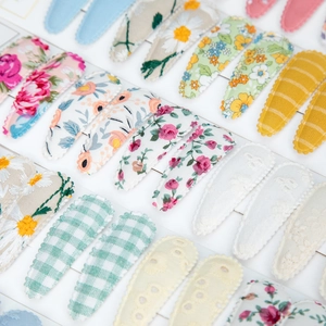 10-piece floral and checkered fabric BB hair clips set with embroidery for girls