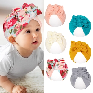 Chapeau Turban pour Nouveau-né en Viscose Avec Trois Nœuds Bandeau Souple Extensible Bonnet Tricoté pour Bébé Filles Accessoires