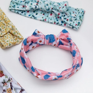 Baby Haarband Set mit Blumenmuster und Hasenohren aus weichem Baumwollgewebe