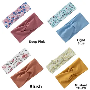 Detailansicht der 2-teiligen Baby-Stirnband-Sets in Rosa, Hellblau, Blush und Gelb-Ocker