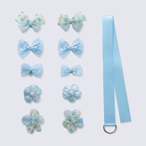 Detail von 10-teiligem Haarspangen-Set mit Chiffon-Schleifen und hellblauem Satin-Stirnband
