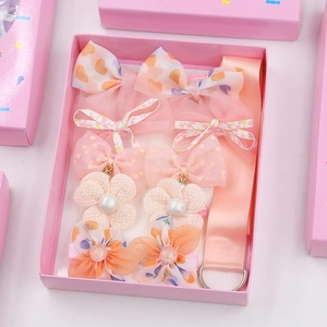 Detail von 10-teiligem Haarspangen-Set für Mädchen mit Chiffon-Schleifen in Geschenkbox