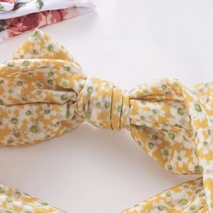 Gelbes florales Baby Stirnband Set mit großem Knoten und elastischem Stretch-Design