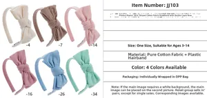 Detail view of striped cotton girl's headband with handmade double-layered bow ornament