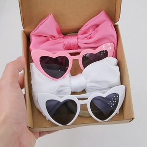 Kids heart sunglasses and satin bow headband gift set in a natural kraft paper box
