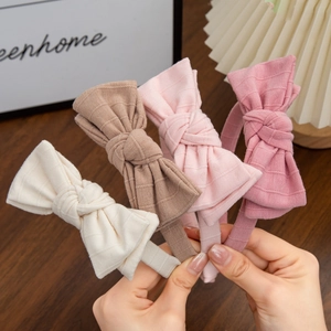 Sweet Kids Cotton Bow Headband Handmade Striped Waffle Texture Hair Hoop For Girls Daily Decorative Hair Accessories Gift