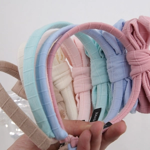 Handmade striped cotton bow headbands for girls in various soft macaron colors