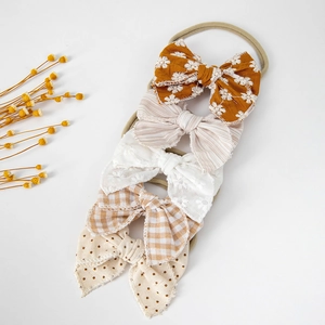 Baby Girls Bow Headbands Cotton Embroidery Daisy Polka Dot Gingham Lace Elastic Nylon Hair Bands Toddler Hair Accessories