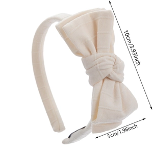 Minimalist cream cotton headband with striped bow design for girls, 10cm x 5cm size