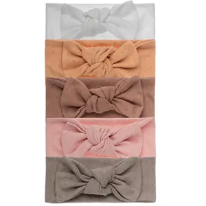 Five-piece set of breathable organic cotton baby headbands with bow in assorted colors