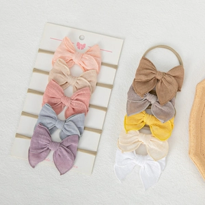 Bandeau à Nœud pour Bébé Fait à la Main en Coton Doux Respirant Elastique en Nylon pour Nouveau-né Fille Accessoires de Cheveux