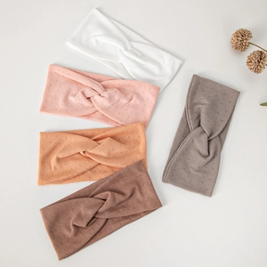 Women's Knitted Twist Knot Headband Pointelle Breathable Cotton Blend Yoga Hairband Sport Turban Headwrap For Daily Hair Styling