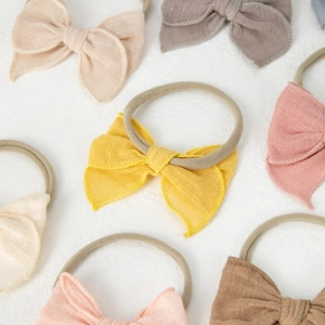 Lot de bandeaux bébé en nylon avec nœuds faits main en coton et lin, couleurs douces