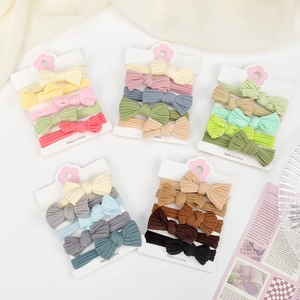 Kids Bow Hairbands High Elasticity Nylon Ribbed Fabric Seamless Hair Ties For Girls Students Daily Hair Accessories