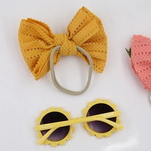 Kids sunflower sunglasses and yellow lace bow headband set for girls accessories