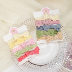 Five-piece set of high-elasticity nylon hair ties with bows in pastel macaron colors