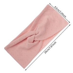 Elastic pink pointelle knit yoga headband with cross knot design for women and girls