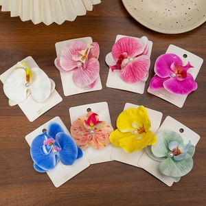 Realistic Orchid Flower Hair Clip With Faux Artificial Pearl Elegant Mori Style Floral Hairpin For Women Beach Holiday Accessories