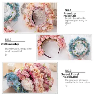 Detailed close-up of handmade fabric flower headband featuring realistic roses and daisies