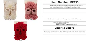 Detailed view of chiffon flower headband and cotton sock set for infant girls