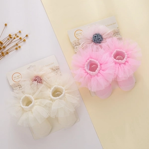 Baby Girl Princess Lace Flower Headband and Mesh Tulle Socks Newborn Toddler Cotton Hair Accessories Gift Combo