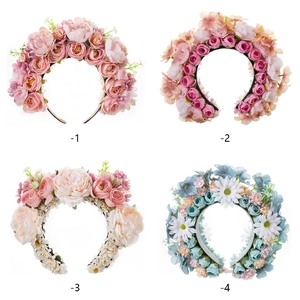 Floral crown headband set featuring realistic roses and daisies in vibrant colors