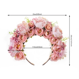 Pink floral wreath headband with roses and peonies for wedding photography props