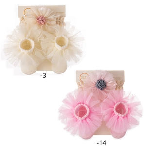 Lace baby headband and socks set with tulle mesh flowers for infants aged 0-2 years
